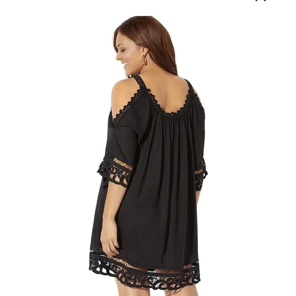Swimsuits for All Women's Sz 18/20 Vera Crochet Cold Shoulder Cover Up Dress NEW
